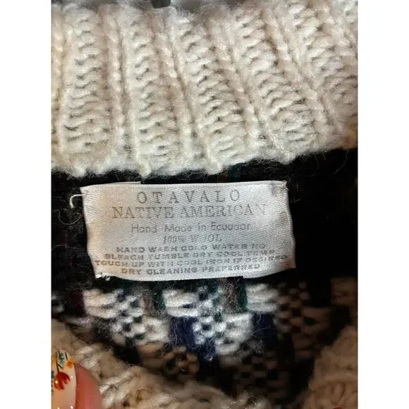 Otavalo Native American Wool L Hand Made in Ecuador Cardigan Chunky Knit - Picture 5 of 8